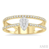 1/3 Ctw Twin Band Pear Shape Lovebright Round Cut Diamond Fashion Ring in 14K Yellow and White Gold